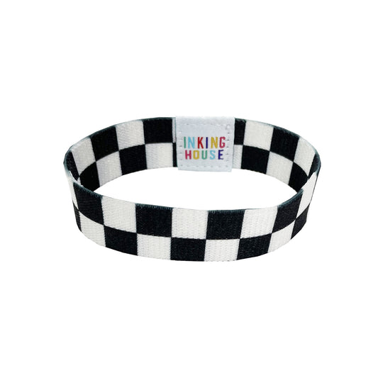 Chequered flag elastic Wrist band wristband sports racing flag black and white