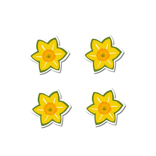 Set of 4 Daffodil Matte Vinyl Stickers, Welsh Flower Design, Yellow and Green, 3.1 x 3 cm