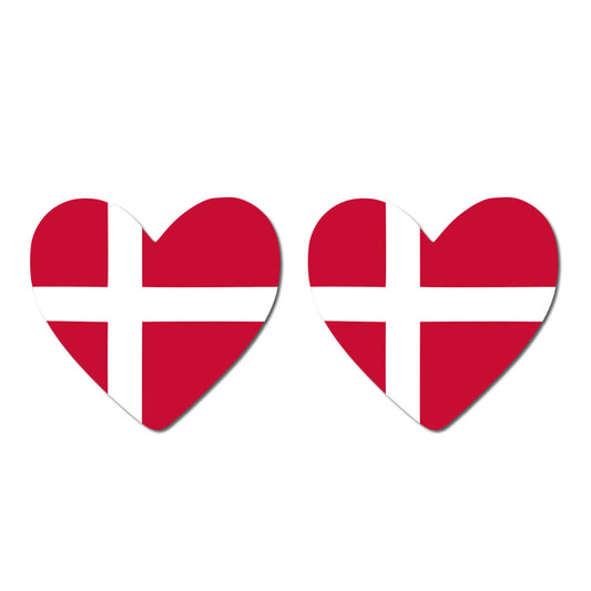 2 × Denmark Flag Heart Temporary Tattoos – Danish Team Face Body art