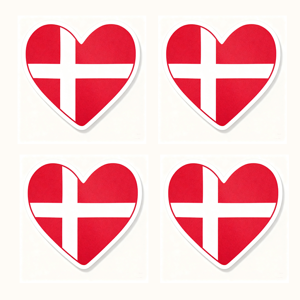 4 PACK Denmark Flag heart waterproof Matte vinyl sticker paper Danish Team Dane
