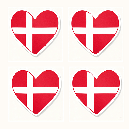 4 PACK Denmark Flag heart waterproof Matte vinyl sticker paper Danish Team Dane