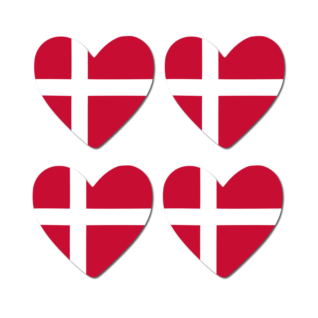 4 X Denmark flag Heart Iron on Screen Print transfer Machine Washable Danish