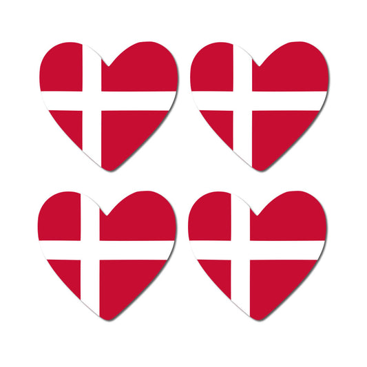 4 X Denmark flag Heart Iron on Screen Print transfer Machine Washable Danish