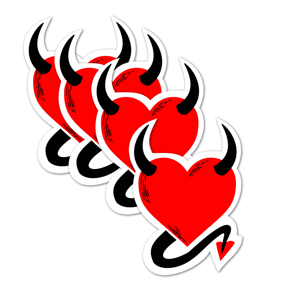 4 PACK Devil heart waterproof Gloss vinyl sticker Halloween Gothic horn tail