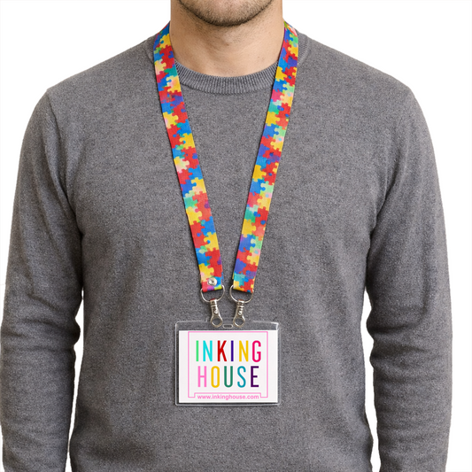 Autism Awareness DOUBLE CLIP Lanyard neck strap, ID holder Jigsaw puzzle