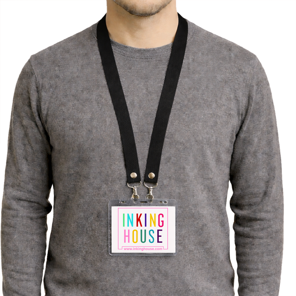Printed or plain double clip Lanyard - Personalised /custom, neck strap ID CARD Holder Included