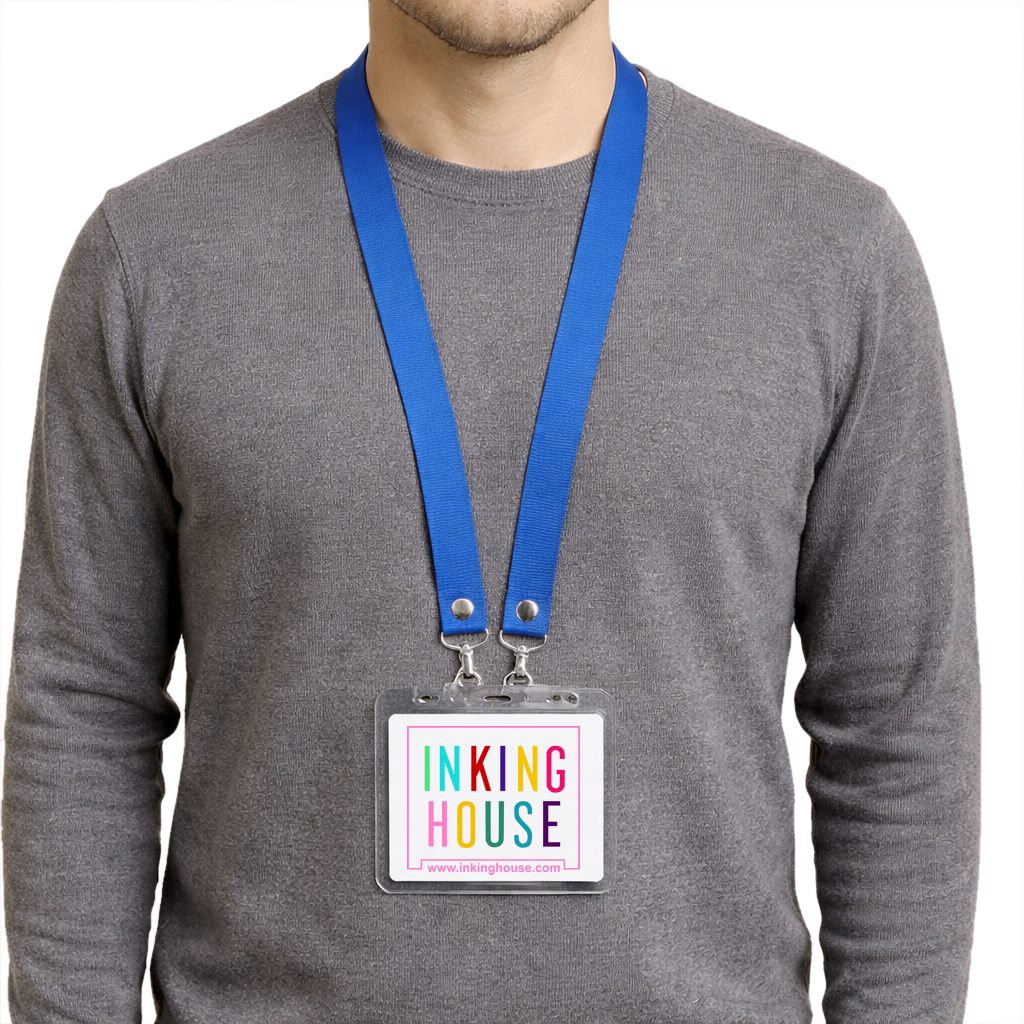 Printed or plain double clip Lanyard - Personalised /custom, neck strap ID CARD Holder Included