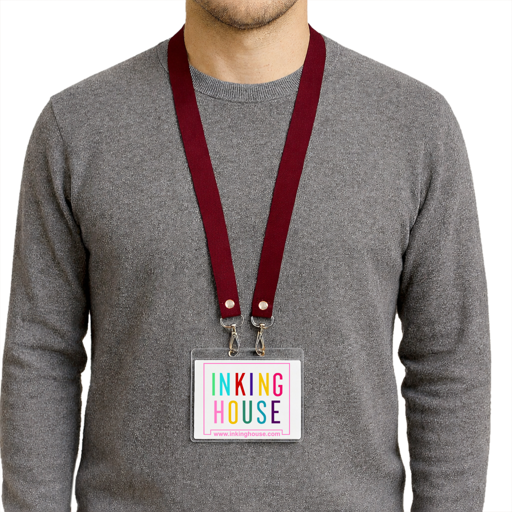 Printed or plain double clip Lanyard - Personalised /custom, neck strap ID CARD Holder Included