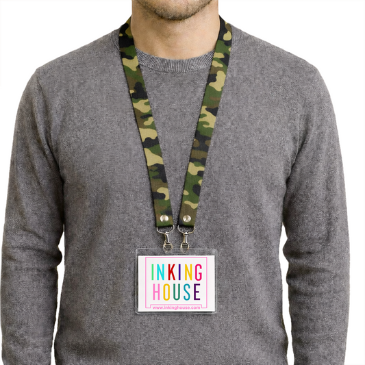 Camouflage DOUBLE CLIP Lanyard neck strap, ID holder army military green