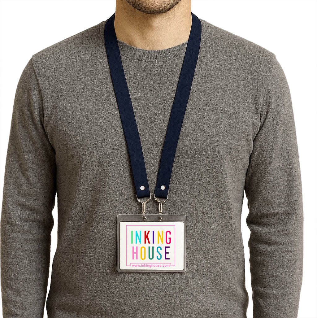 Printed or plain double clip Lanyard - Personalised /custom, neck strap ID CARD Holder Included
