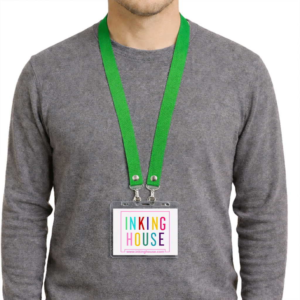 Printed or plain double clip Lanyard - Personalised /custom, neck strap ID CARD Holder Included
