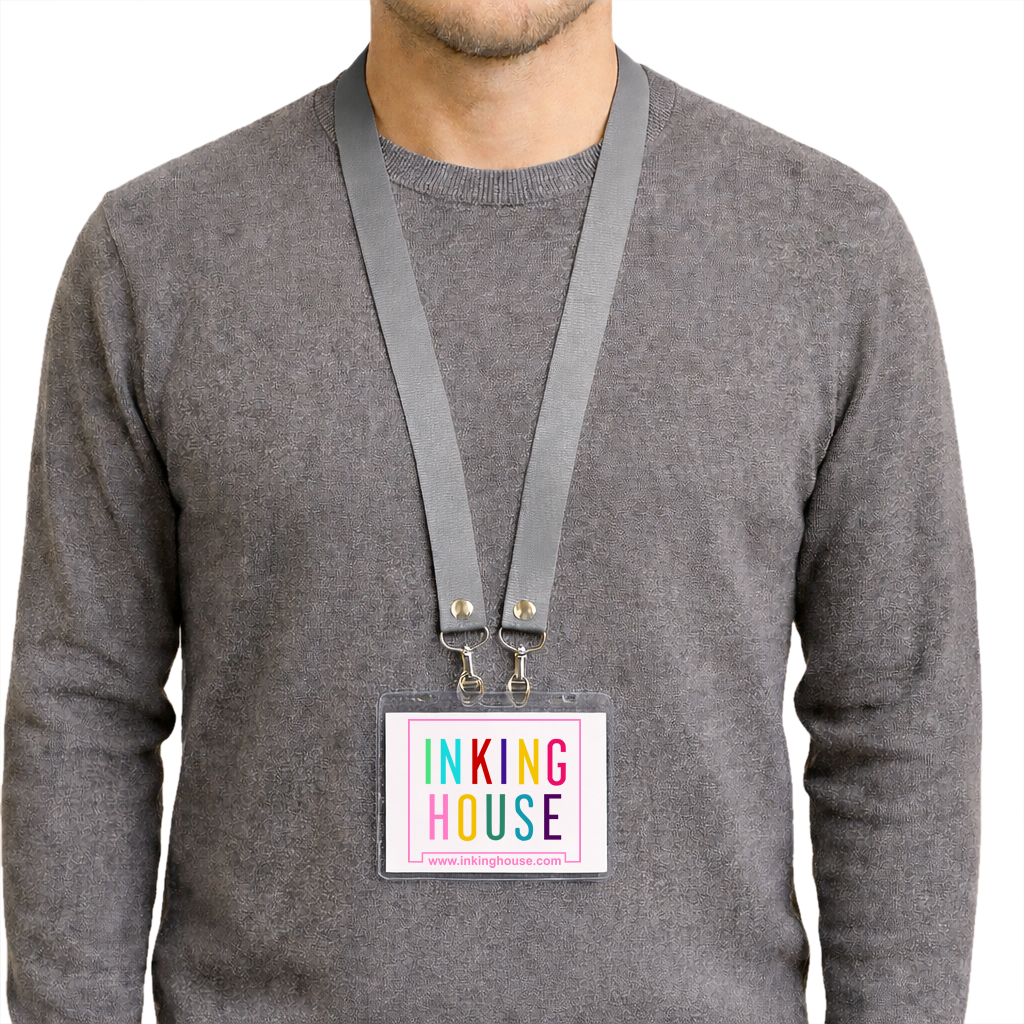 Printed or plain double clip Lanyard - Personalised /custom, neck strap ID CARD Holder Included