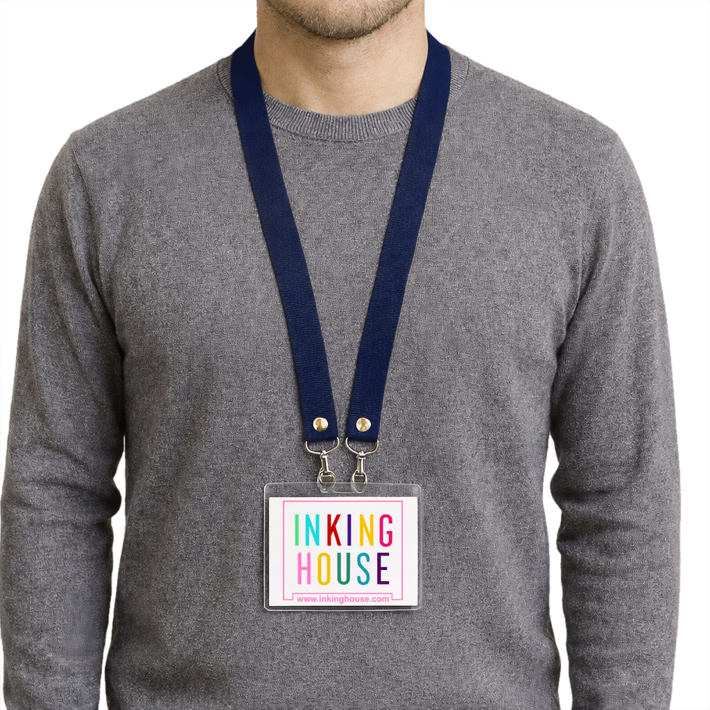 Printed or plain double clip Lanyard - Personalised /custom, neck strap ID CARD Holder Included