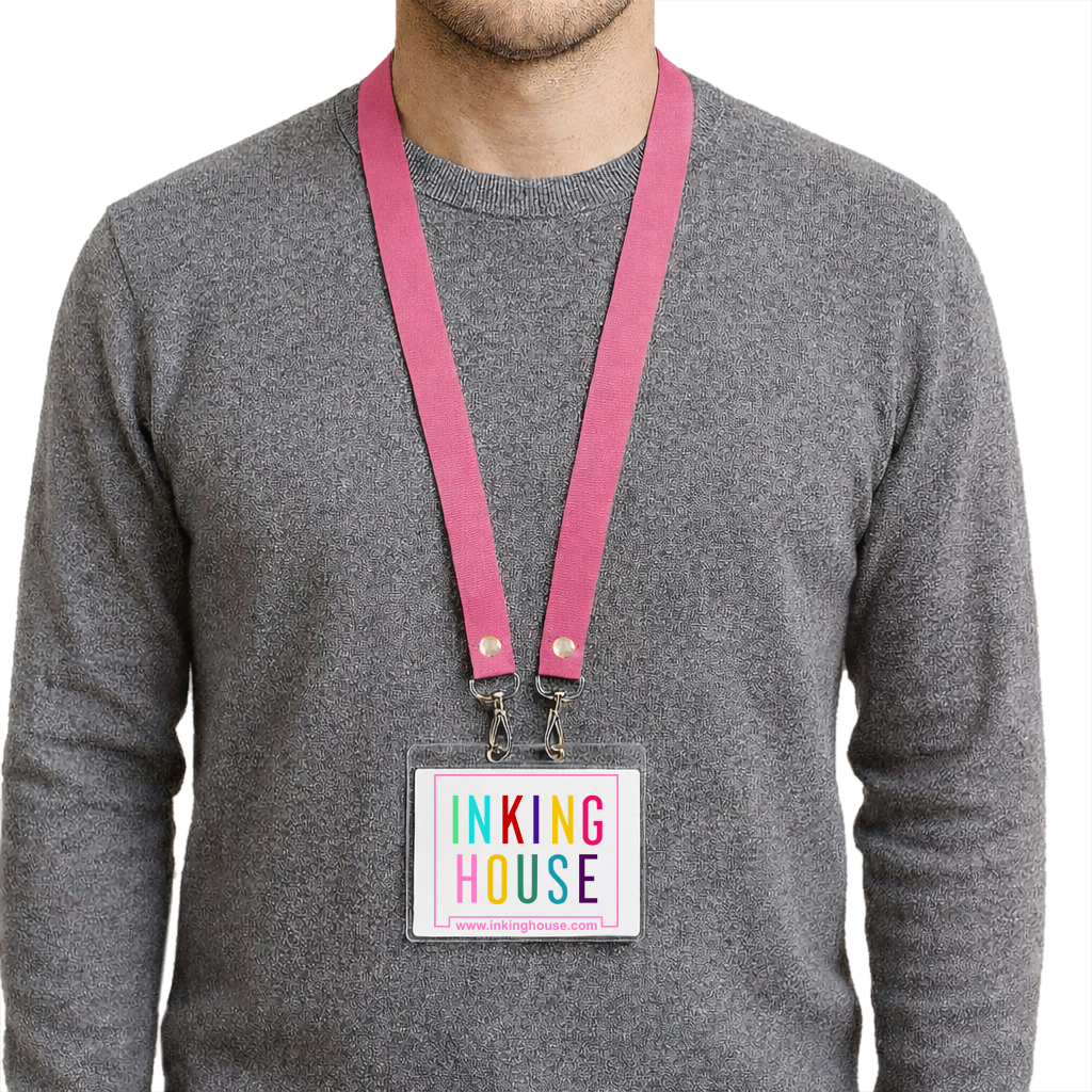 Printed or plain double clip Lanyard - Personalised /custom, neck strap ID CARD Holder Included