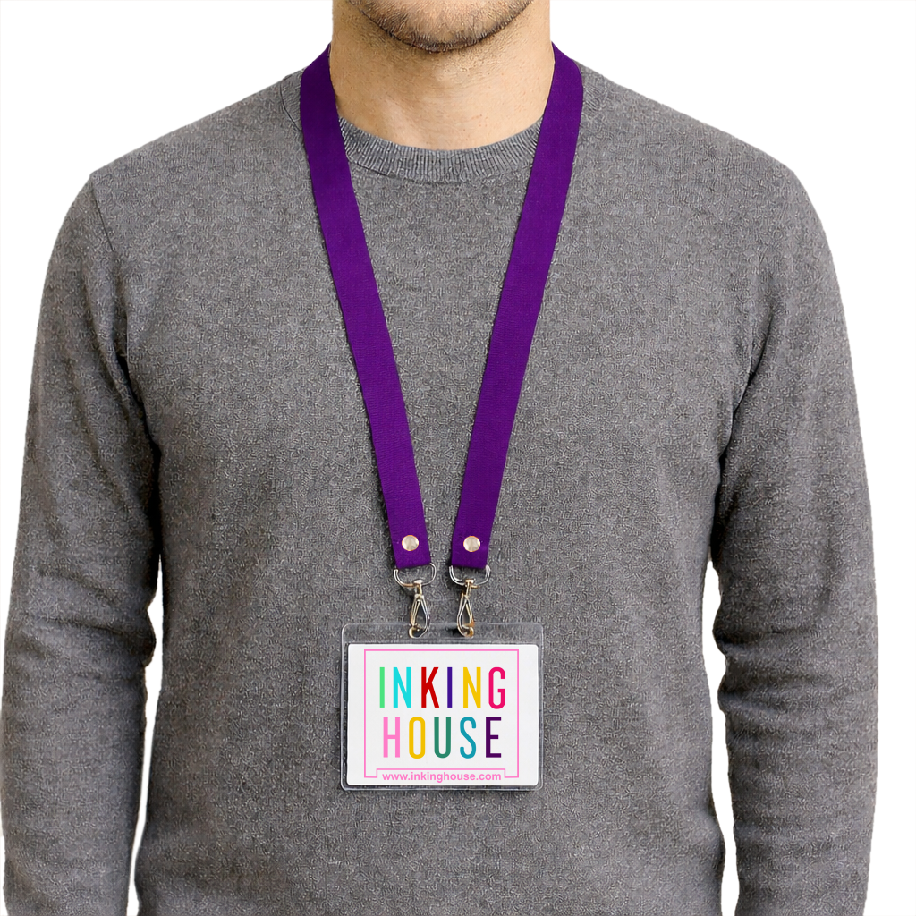 Printed or plain double clip Lanyard - Personalised /custom, neck strap ID CARD Holder Included