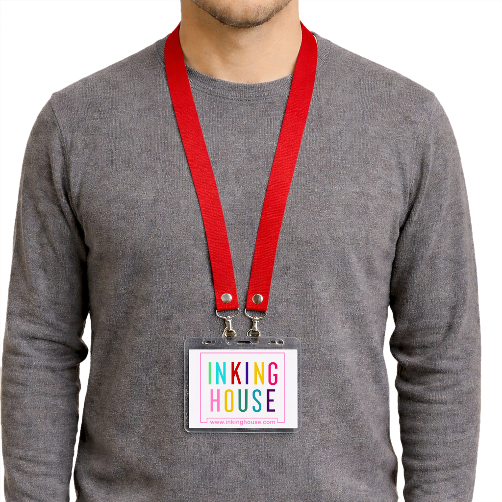 Printed or plain double clip Lanyard - Personalised /custom, neck strap ID CARD Holder Included