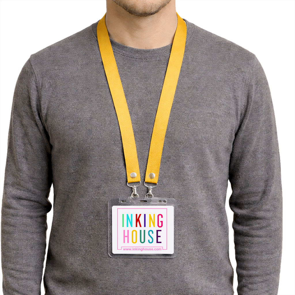 Printed or plain double clip Lanyard - Personalised /custom, neck strap ID CARD Holder Included