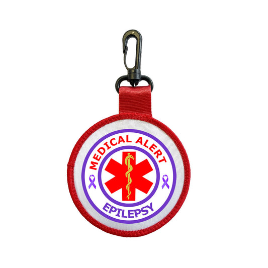 Medical Alert Epilepsy Tag Pull Bag Key Ring Keyring purple ribbon seizure