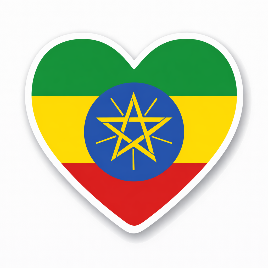 4 PACK Ethiopia Flag heart waterproof Matte vinyl sticker paper Ethiopian Team