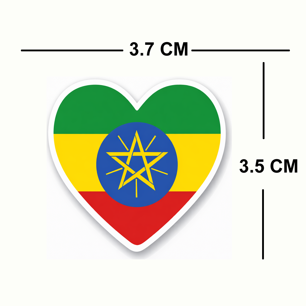 4 PACK Ethiopia Flag heart waterproof Matte vinyl sticker paper Ethiopian Team