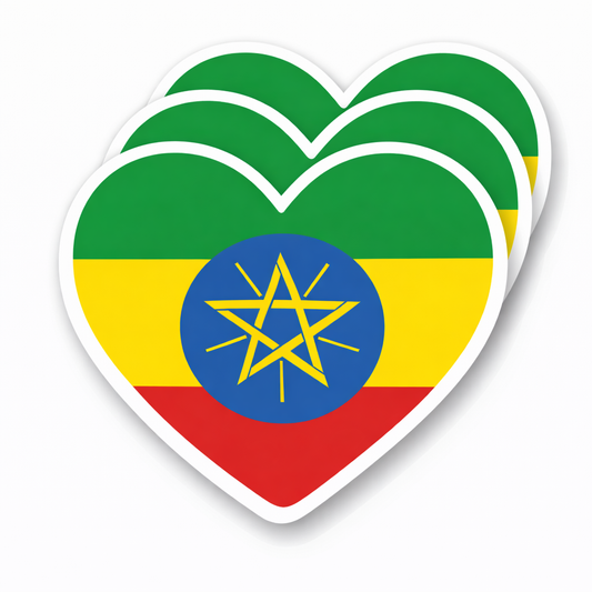 4 PACK Ethiopia Flag heart waterproof Matte vinyl sticker paper Ethiopian Team