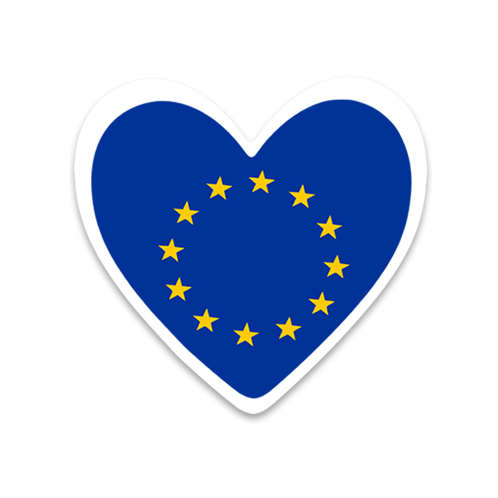 4 PACK Europe Flag heart waterproof Matte vinyl sticker