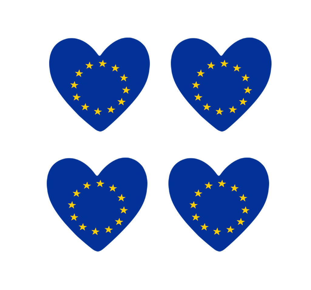 4 X Europe flag Heart Iron on transfer