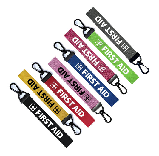 FIRST AID Key Chain Key ring Luggage Personalised Name Text Tag Zipper Pull