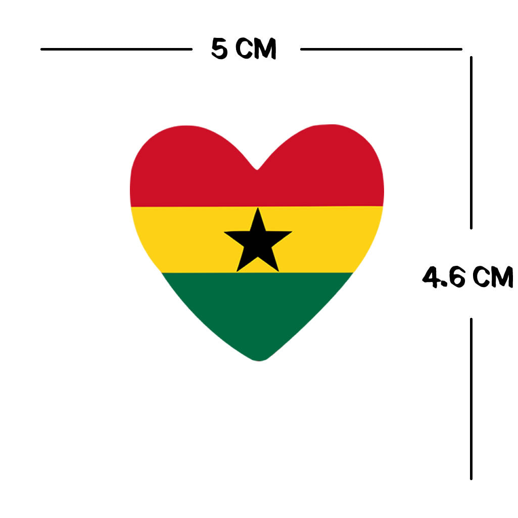 2 x  Ghana Flag Heart Temporary Tattoo Ghanian Team support body art
