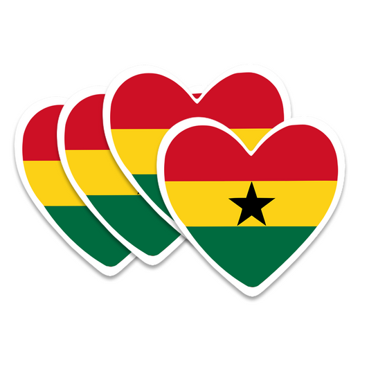 4 PACK Ghana Flag heart waterproof Matte vinyl sticker paper Ghanaian Team