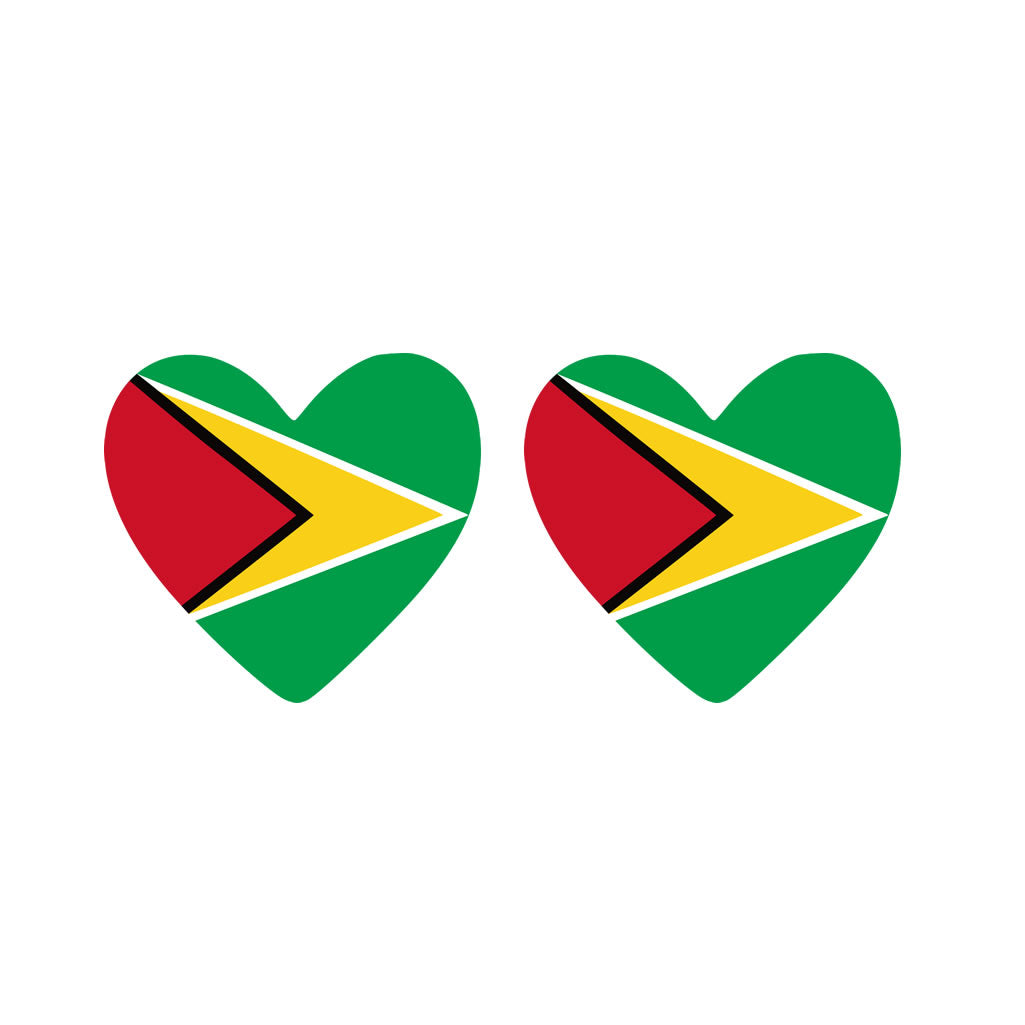2 x  Guyana Flag Heart Temporary Tattoo Guyanian Team support body art