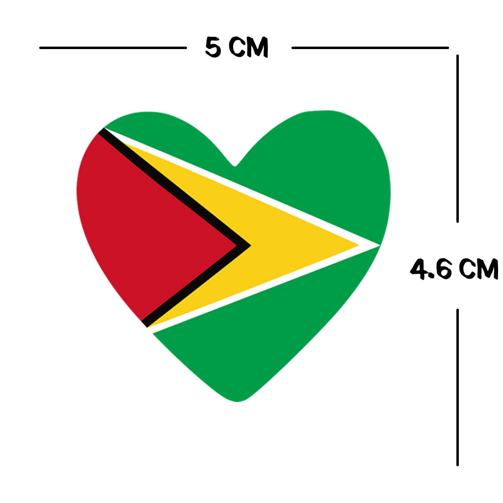 2 x  Guyana Flag Heart Temporary Tattoo Guyanian Team support body art