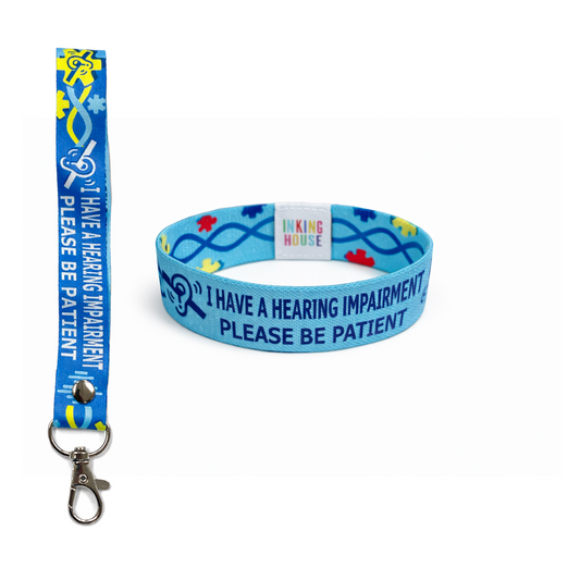 Set of Hearing Impairment elastic Wrist band wristband / Key tag loss awareness