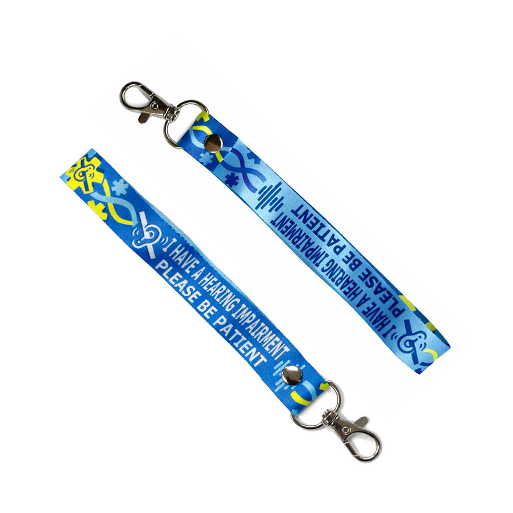 Set of Hearing Impairment elastic Wrist band wristband / Key tag loss awareness