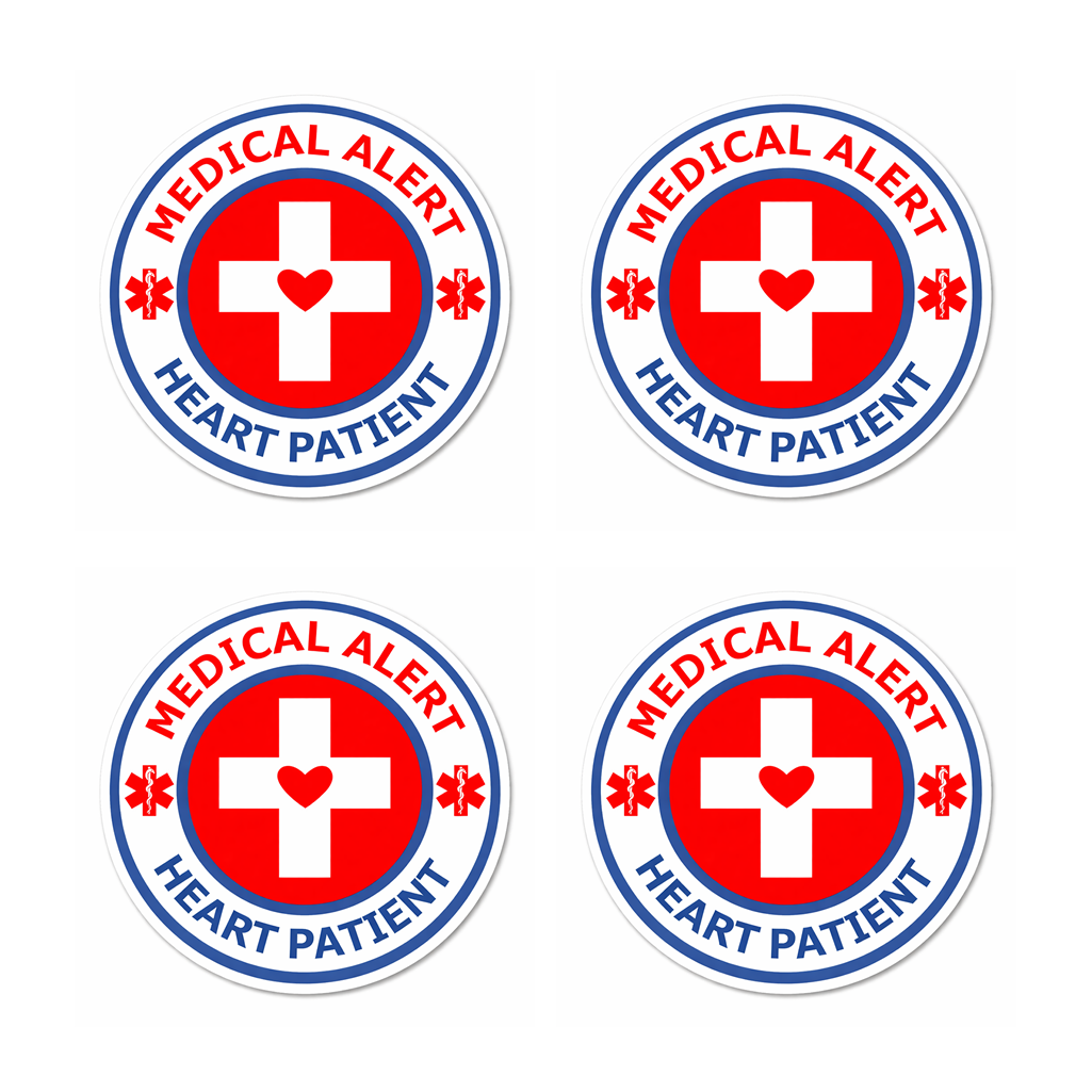 4 PACK Medical Alert Heart Patient awareness waterproof Matte vinyl sticker