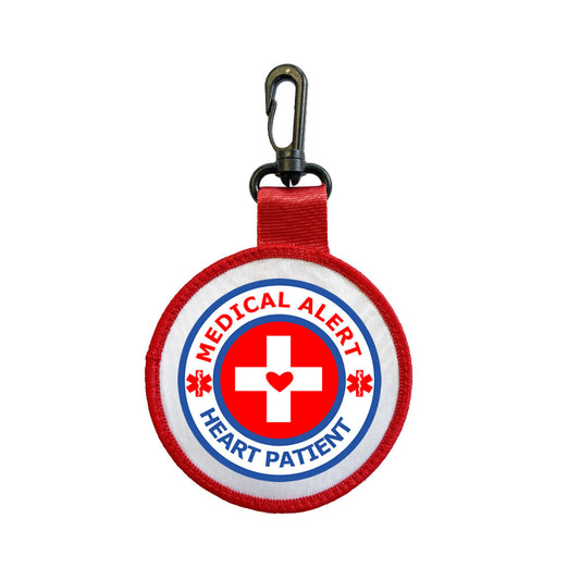 Medical Alert heart patient Tag Pull Bag Key Ring Keyring Cross