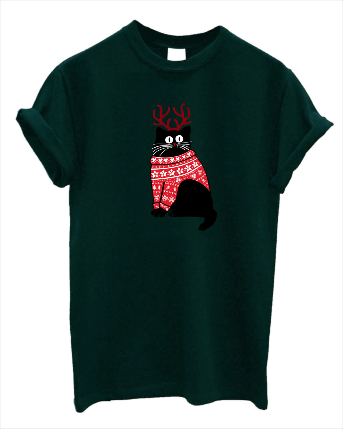 Cat with Christmas Jumper Meow print trendy Womens Mens Unisex kitty pussy cat T-SHIRT