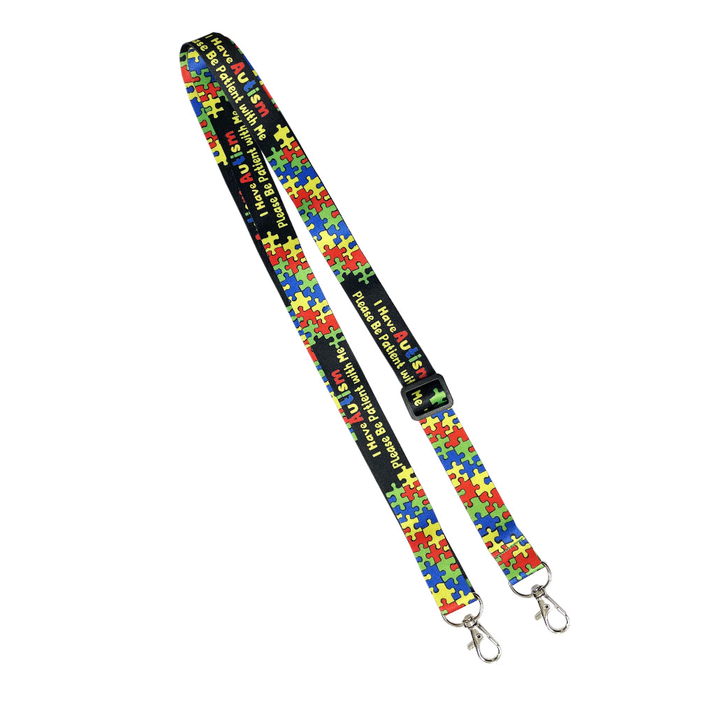 I have Autism DOUBLE CLIP adjustable Lanyard neck strap ID holder please be patient awareness phone bag