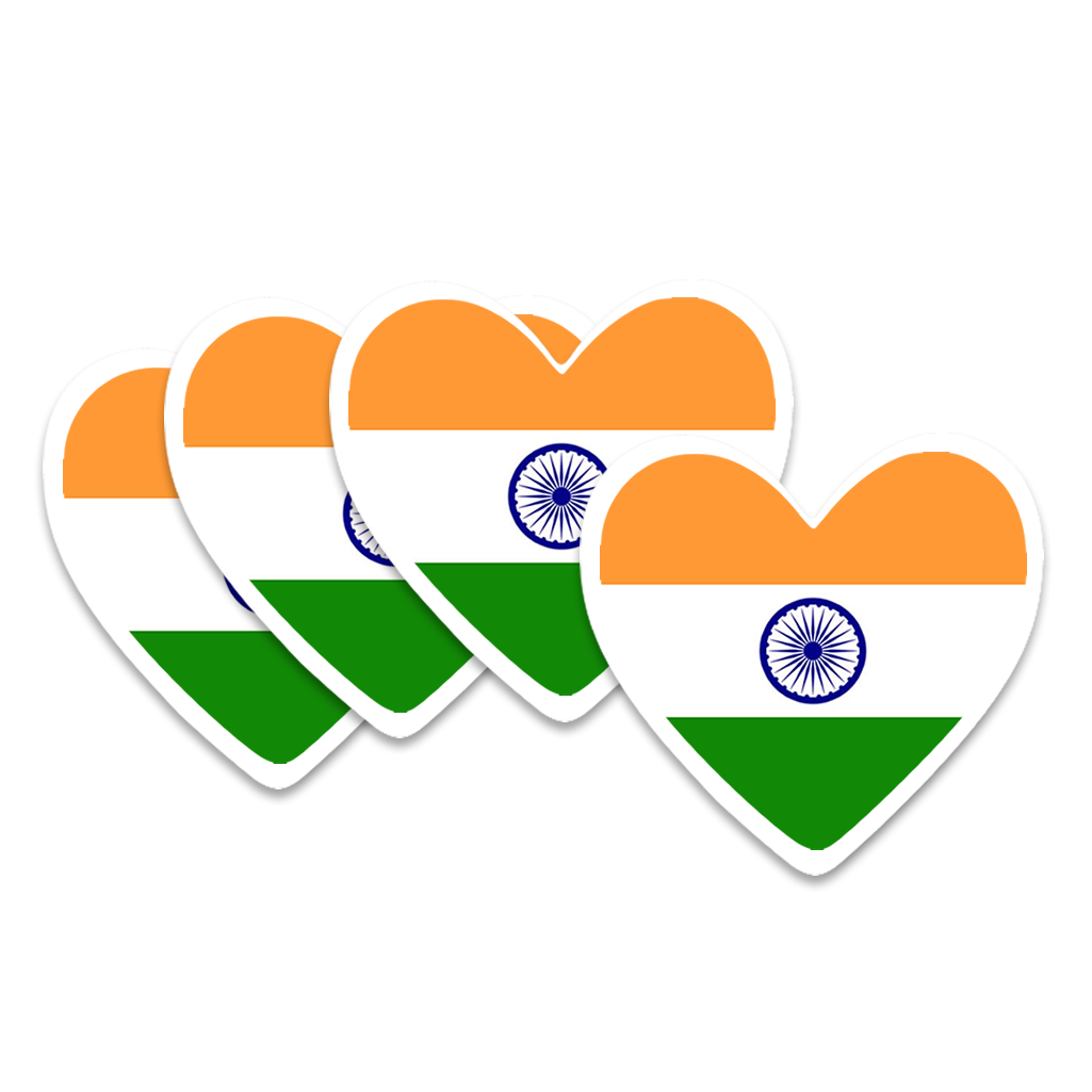 4 PACK India Flag heart waterproof Matte vinyl sticker paper Indian Team