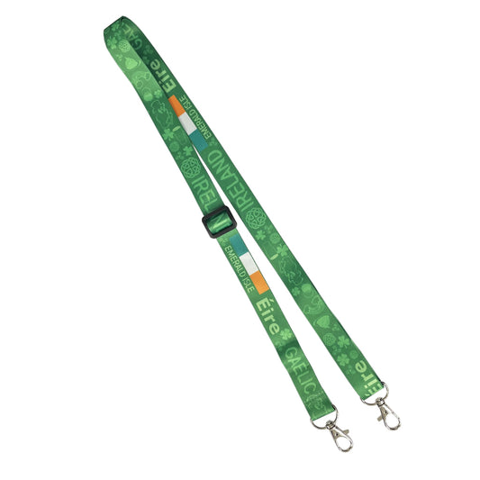 IRELAND DOUBLE CLIP adjustable Lanyard neck strap ID holder phone bag IRISH flag