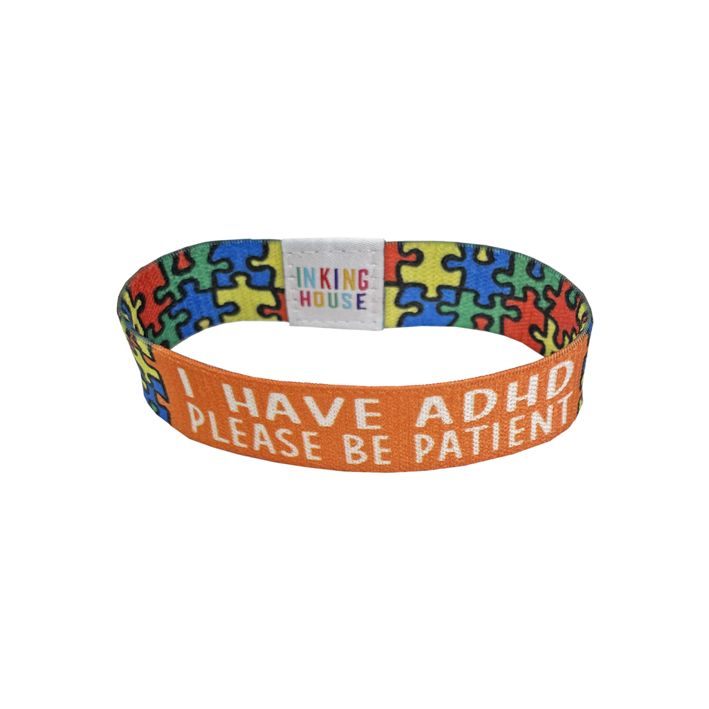 Set of I have ADHD please be patient elastic Wrist band wristband & Key tag Set butterfly ADHD awareness Zigsaw puzzle