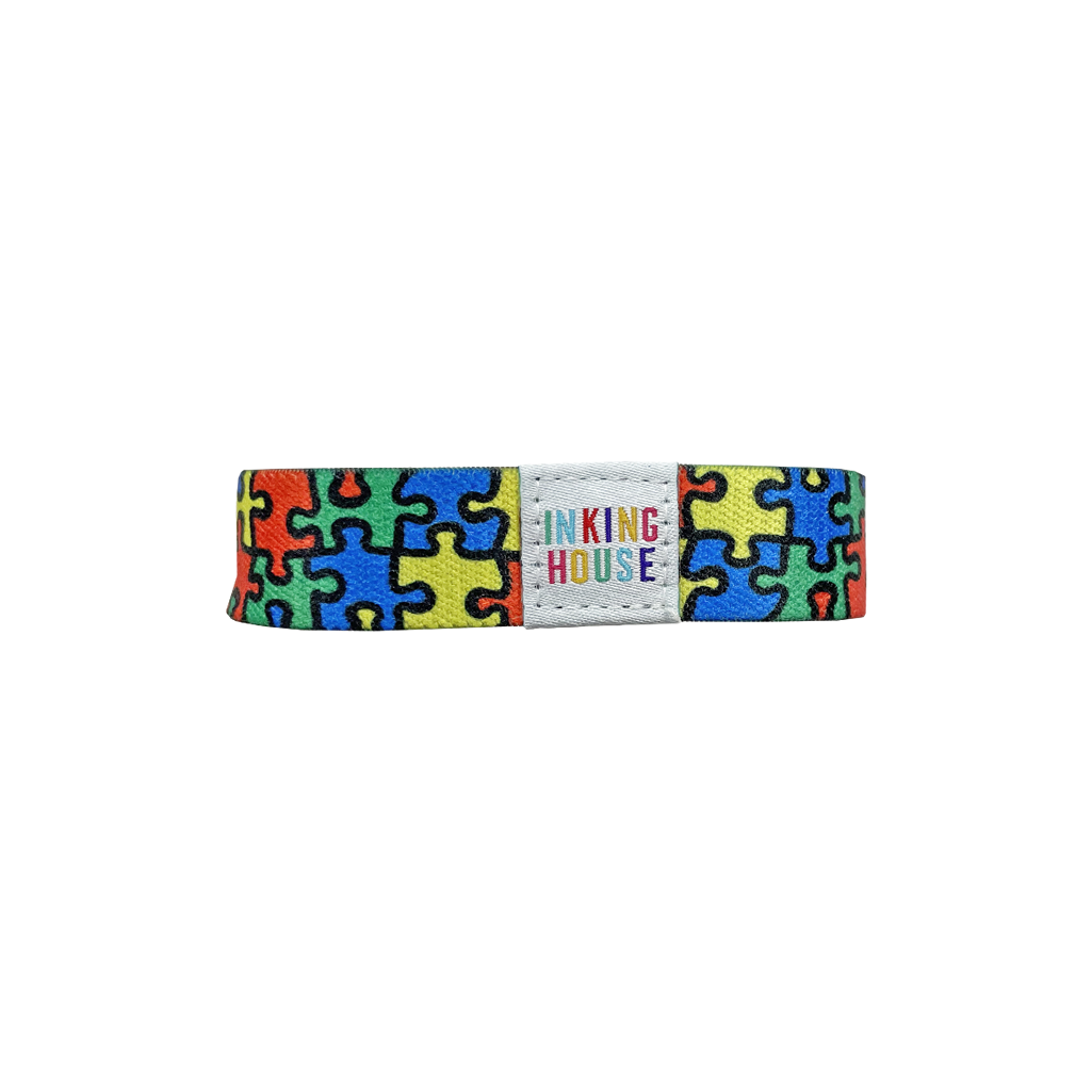 Set of I have ADHD please be patient elastic Wrist band wristband & Key tag Set butterfly ADHD awareness Zigsaw puzzle