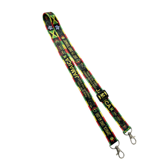 Jamaica DOUBLE CLIP adjustable Lanyard neck strap ID holder phone bag one love Jamaican flag