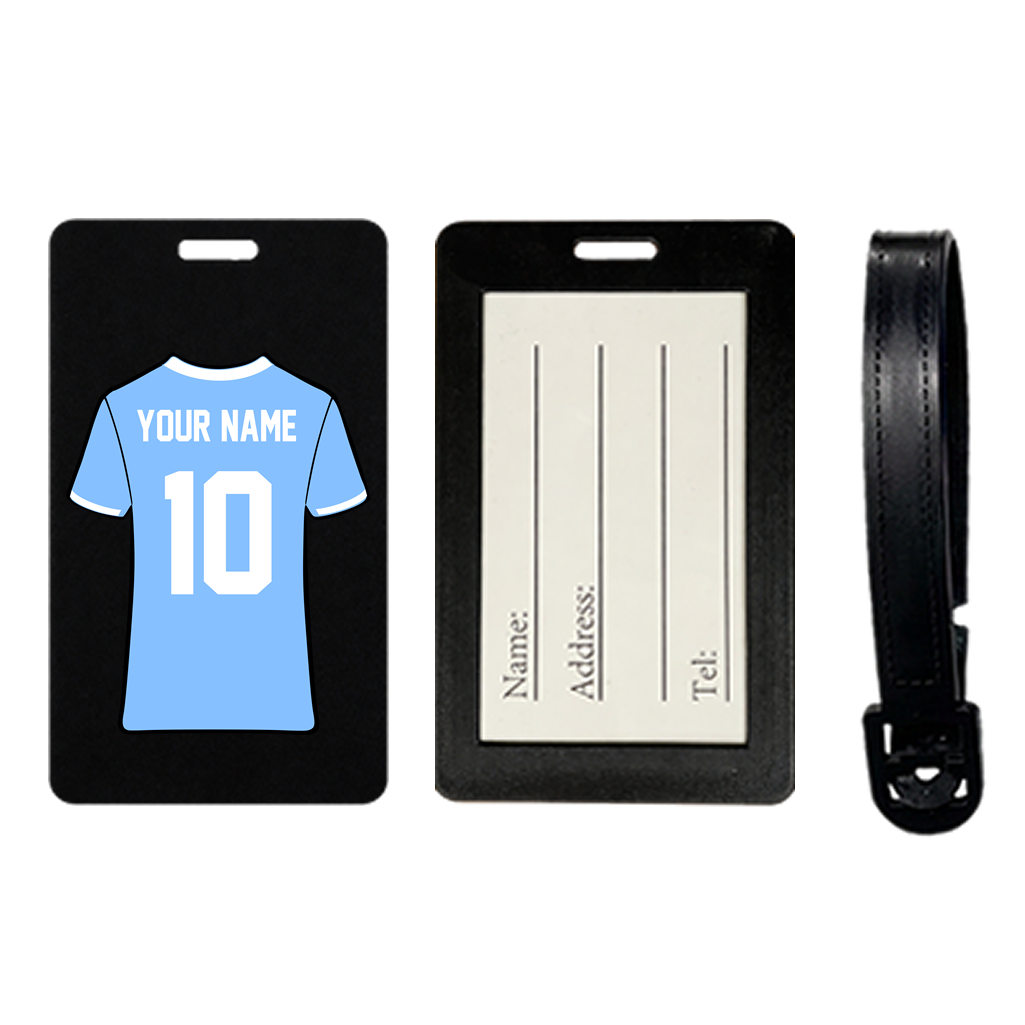 Custom Football Jersey Suitcase Tag – Luggage Tag, Travel ID holder personalised soccer t-shirt