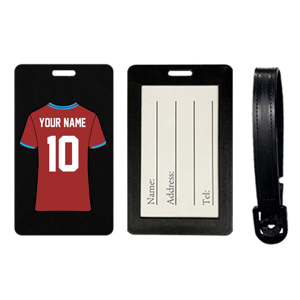 Custom Football Jersey Suitcase Tag – Luggage Tag, Travel ID holder personalised soccer t-shirt