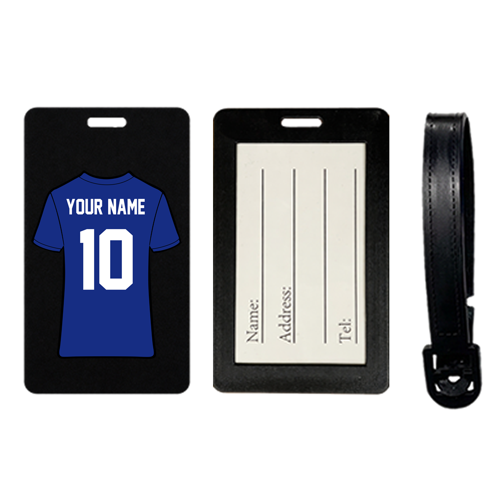 Custom Football Jersey Suitcase Tag – Luggage Tag, Travel ID holder personalised soccer t-shirt