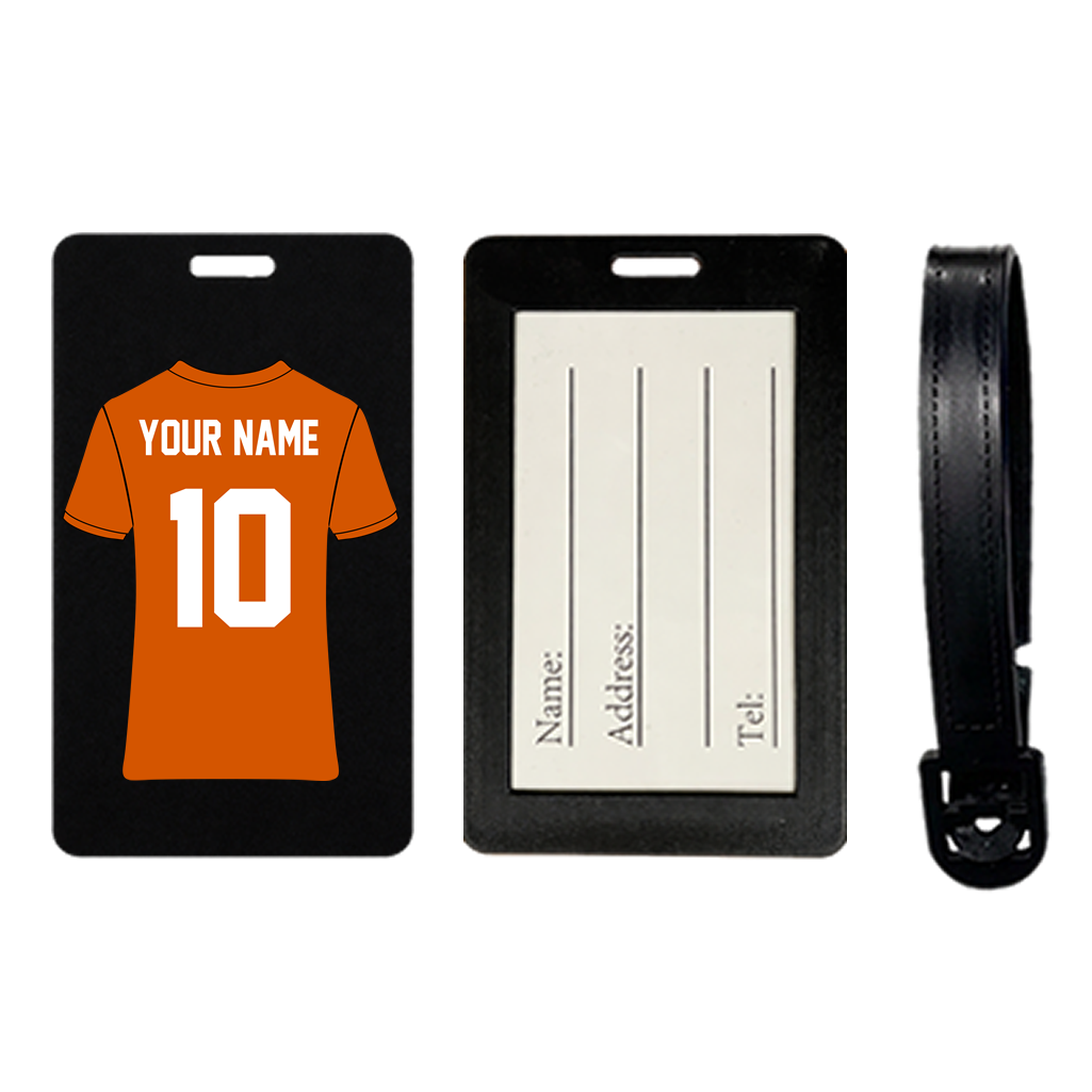 Custom Football Jersey Suitcase Tag – Luggage Tag, Travel ID holder personalised soccer t-shirt