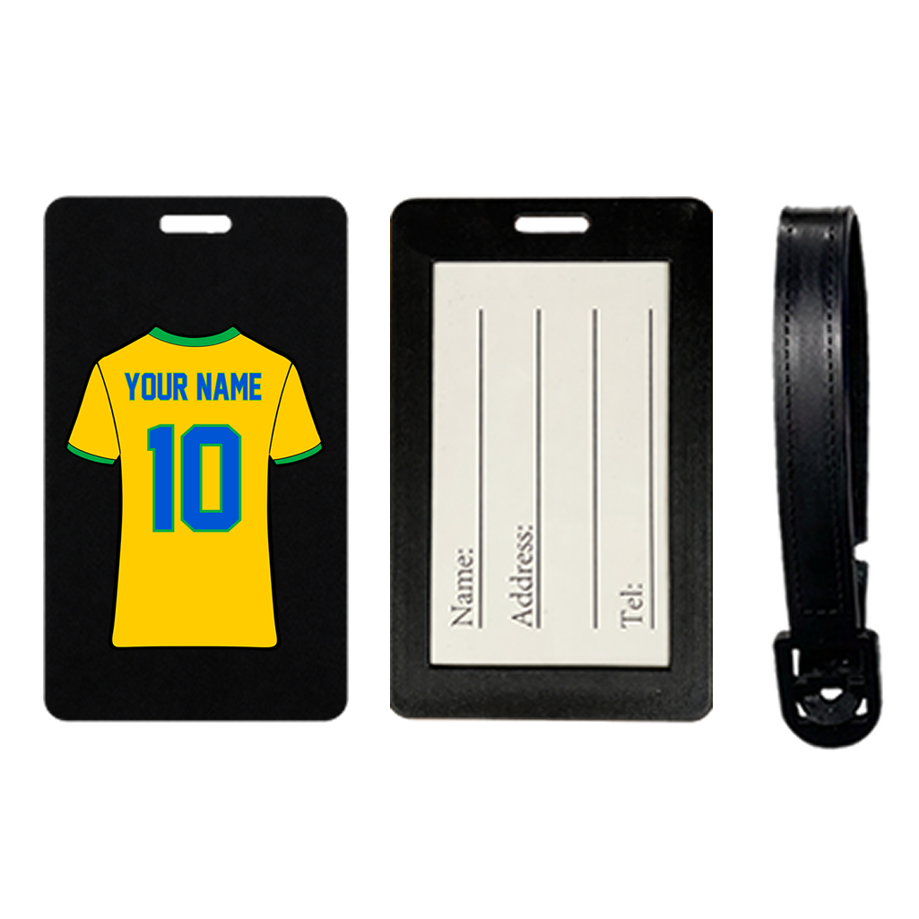 Custom Football Jersey Suitcase Tag – Luggage Tag, Travel ID holder personalised soccer t-shirt