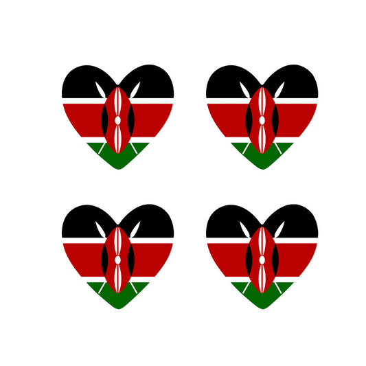 Set of 4 x Kenya Flag Heart  Iron on Transfer for fabric Kenyan Team support