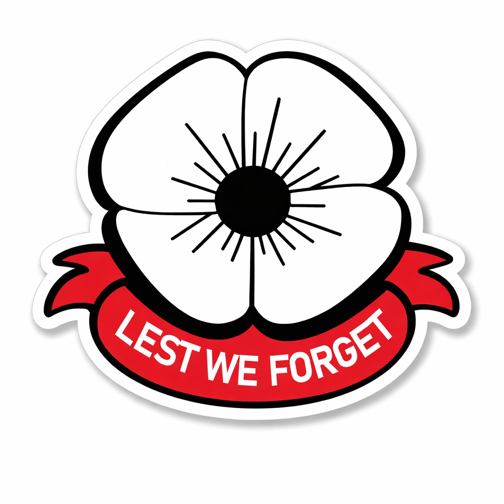 4 PACK White Poppy waterproof Matte vinyl sticker Anzac Remembrance Day resist
